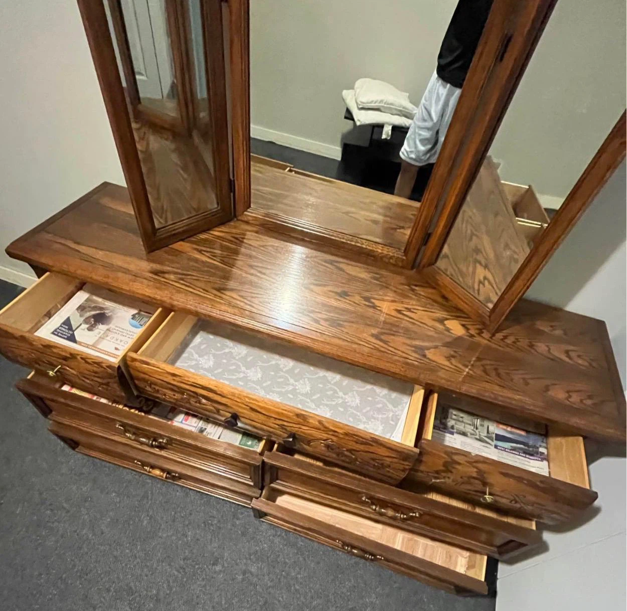 Wooden Dresser with Tri-Fold Mirror - photo 3