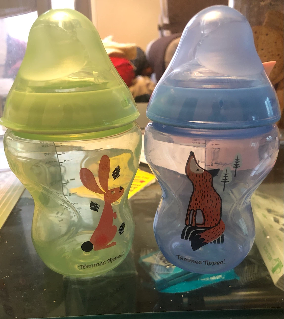 Two Tommee Tippee Baby Bottles with nipple