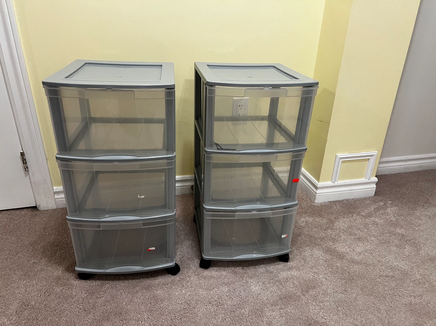 Two 3-Drawer Plastic Rolling Storage Carts