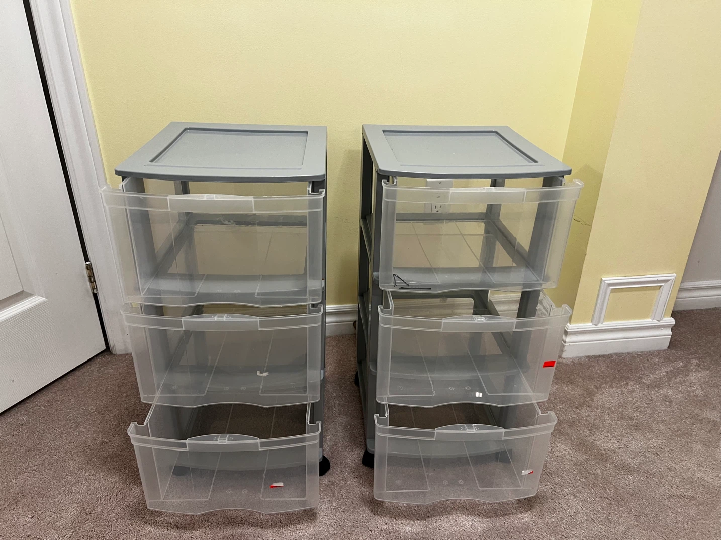 Two 3-Drawer Plastic Rolling Storage Carts - photo 2