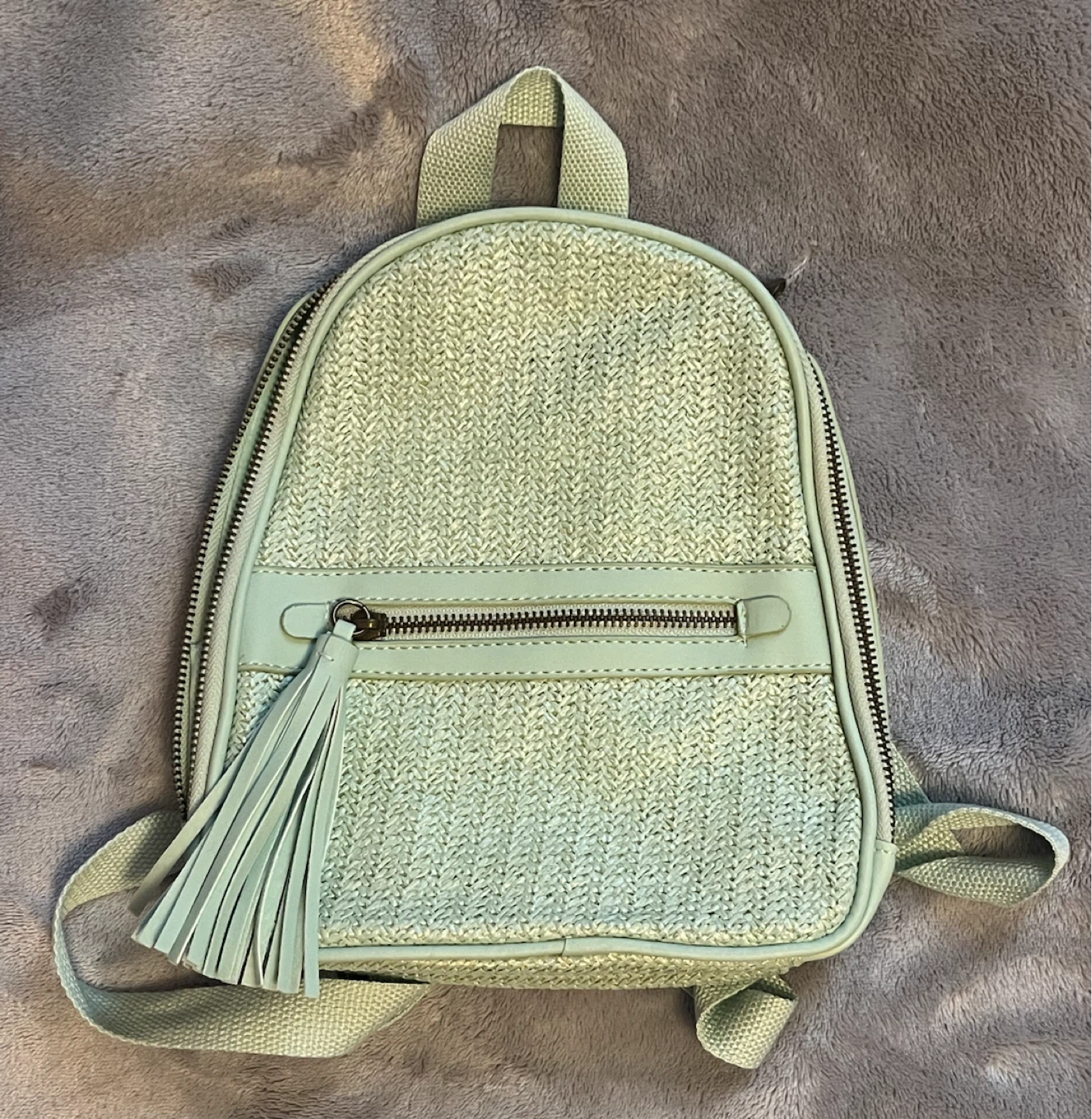Mint Green Woven Mini Backpack