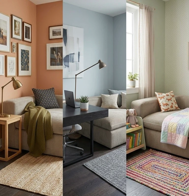 Beige Corduroy Corner Sofa Section