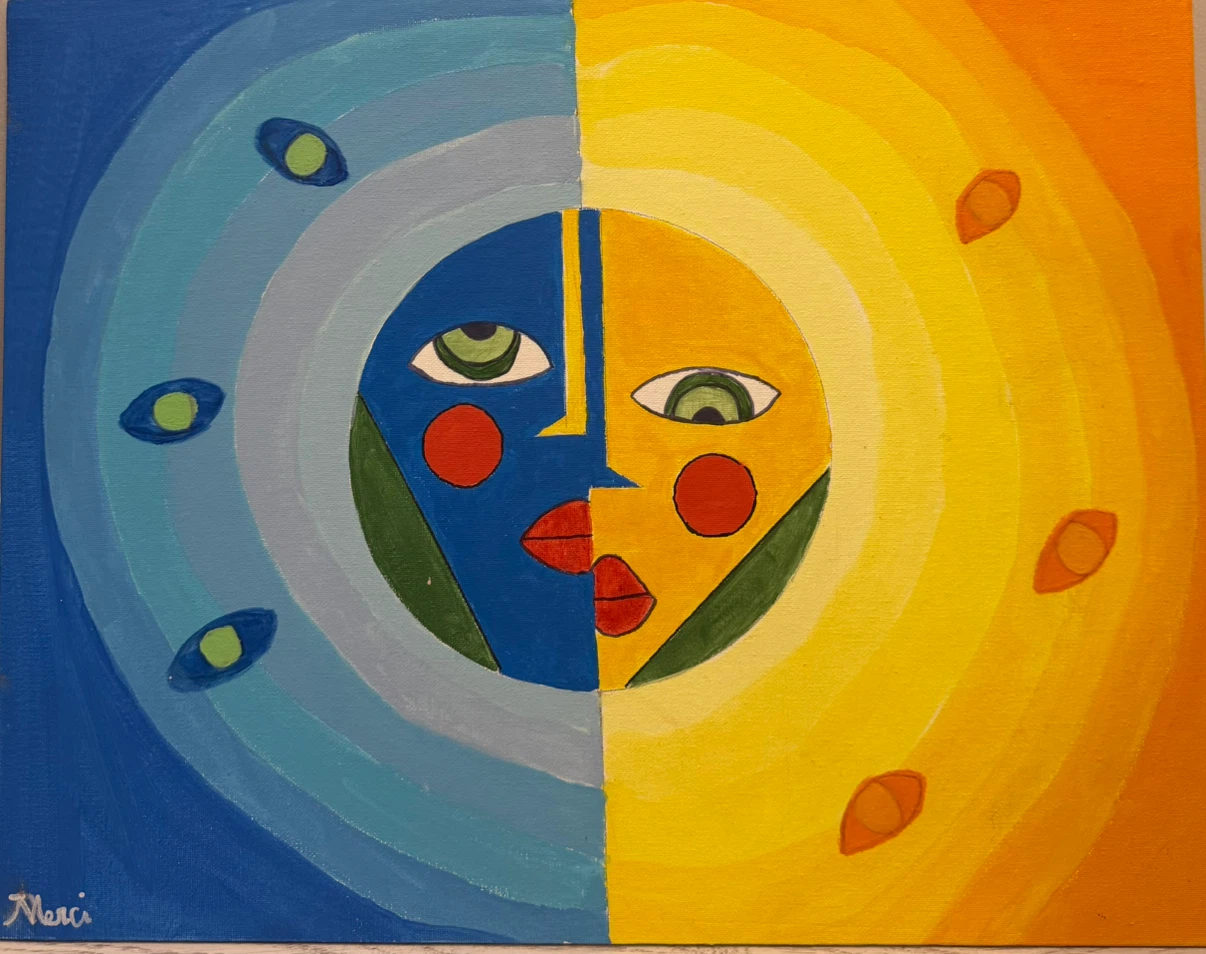 Sun & Moon Faces – Original Abstract Acrylic Painting