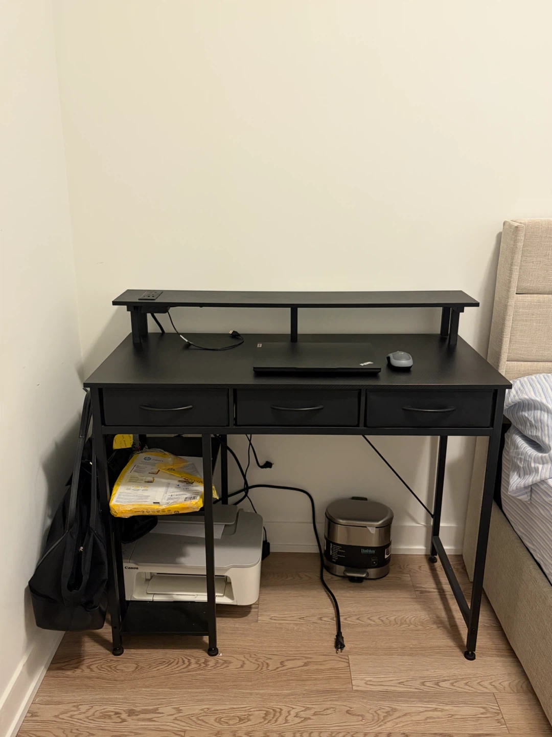 Black Desk with Fabric Drawers and RGB Lights