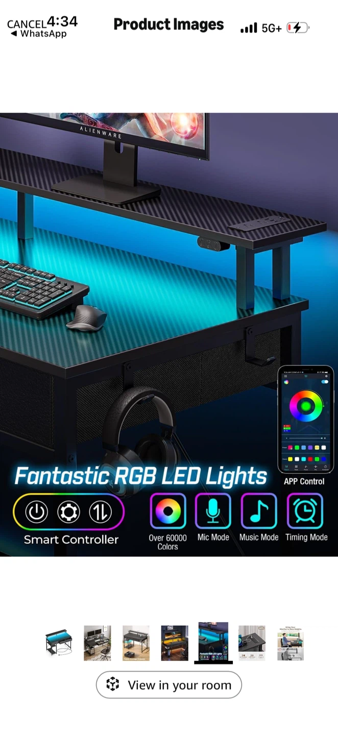 Black Desk with Fabric Drawers and RGB Lights - photo 5
