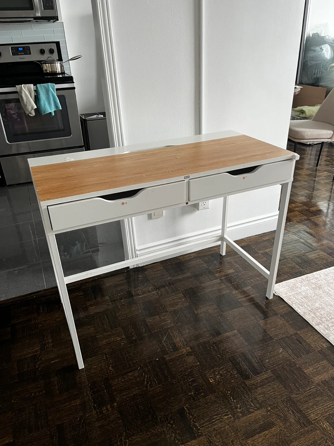 White and Wood Desk with Two Drawers