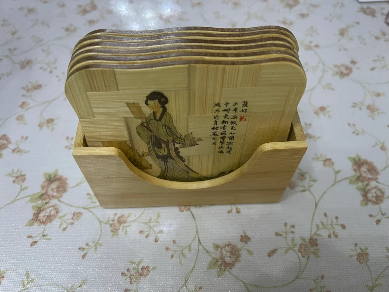 Set of 6 Bamboo Coasters with Holder