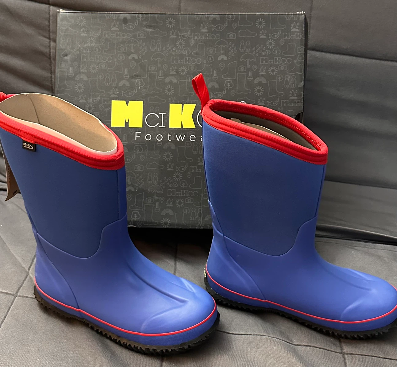 MCIKCC Kids Waterproof Rubber Rain Boots – Lapis Blue / Red