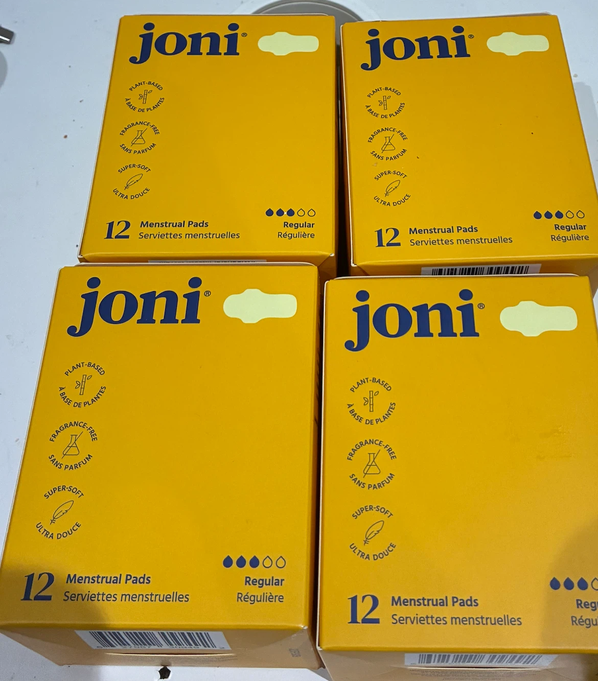 4 Boxes of joni Regular Menstrual Pads