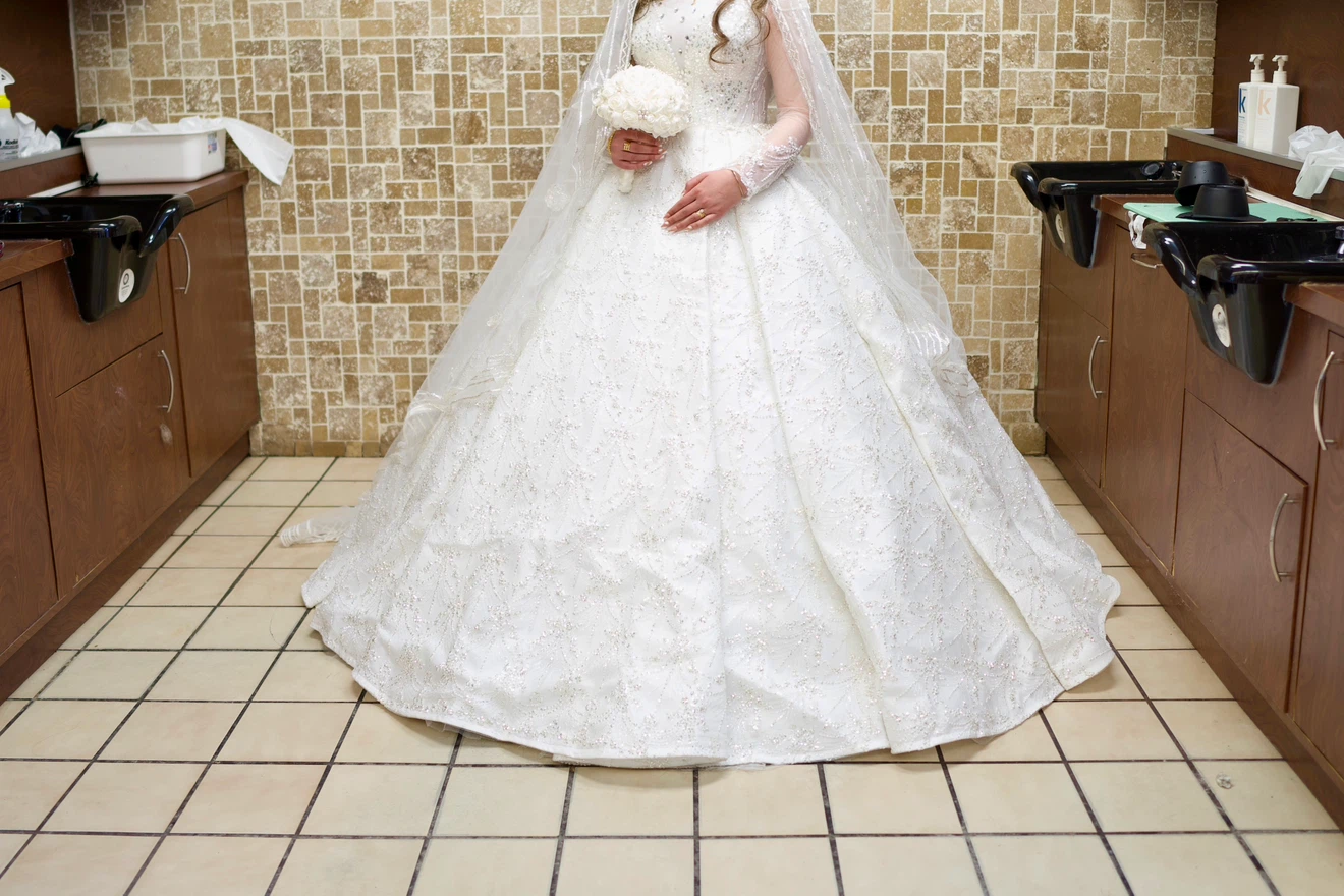 White Beaded Ball Gown Wedding Dress