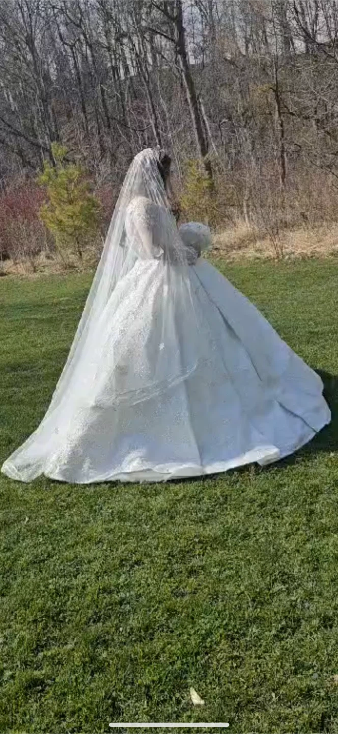 White Beaded Ball Gown Wedding Dress - photo 2