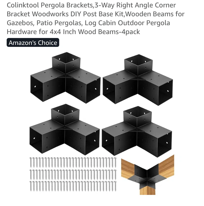 New 3-Way Right Angle Pergola Corner Brackets Set of 4