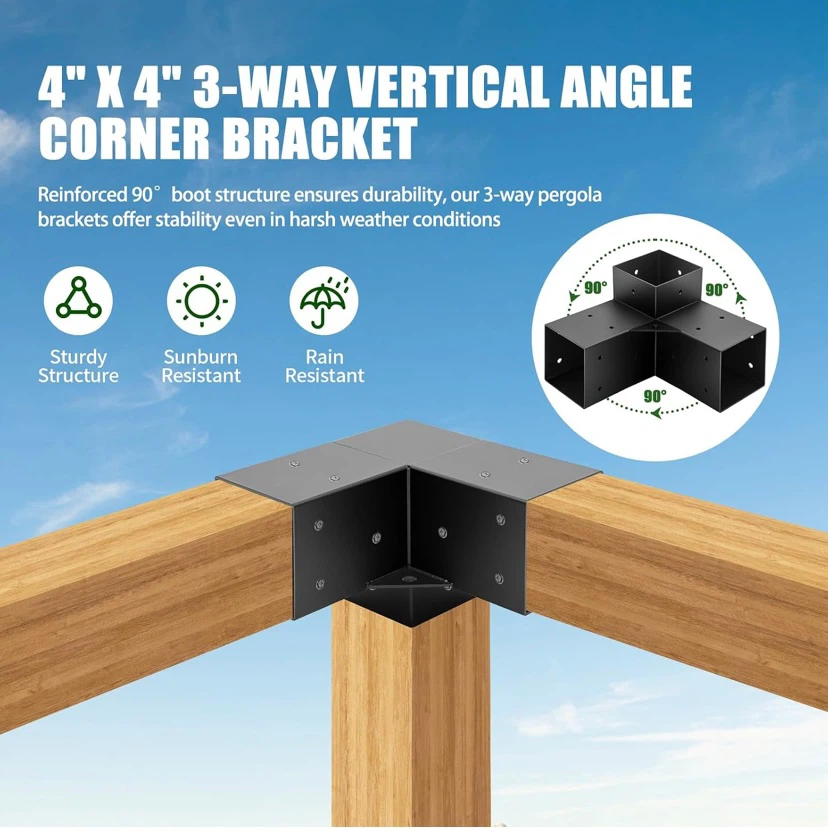 New 3-Way Right Angle Pergola Corner Brackets Set of 4 - photo 3