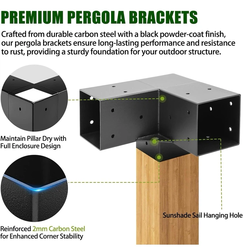 New 3-Way Right Angle Pergola Corner Brackets Set of 4 - photo 4