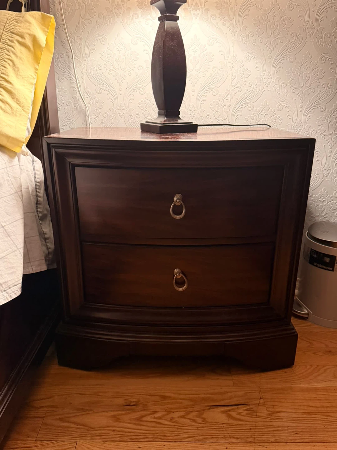 Dark Wood Two-Drawer Nightstand