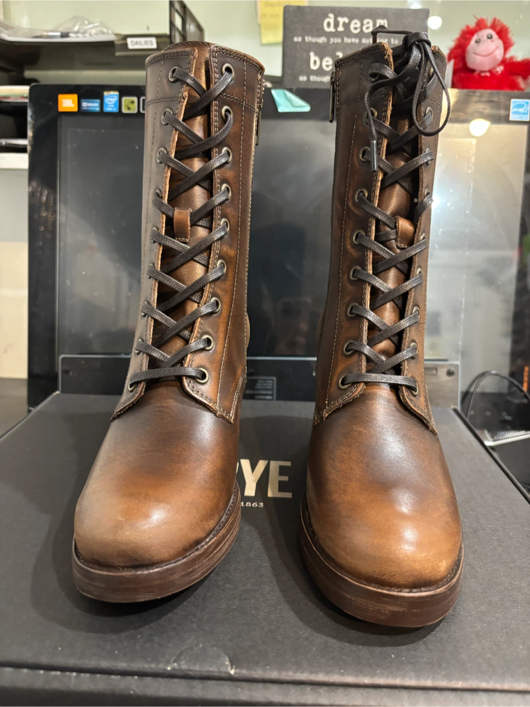 Frye Brown Leather Lace-Up Boots