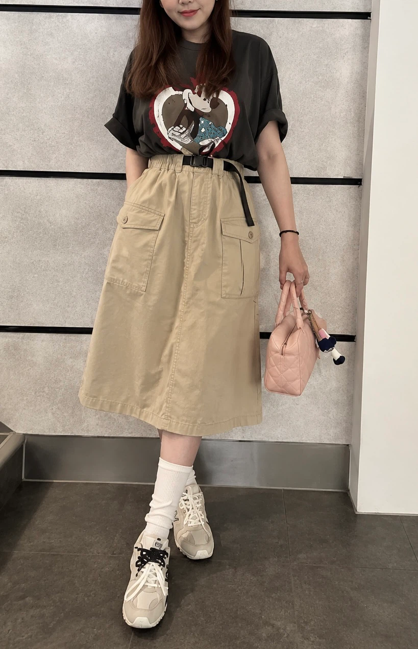 CUBE SUGAR Beige Utility Midi Skirt