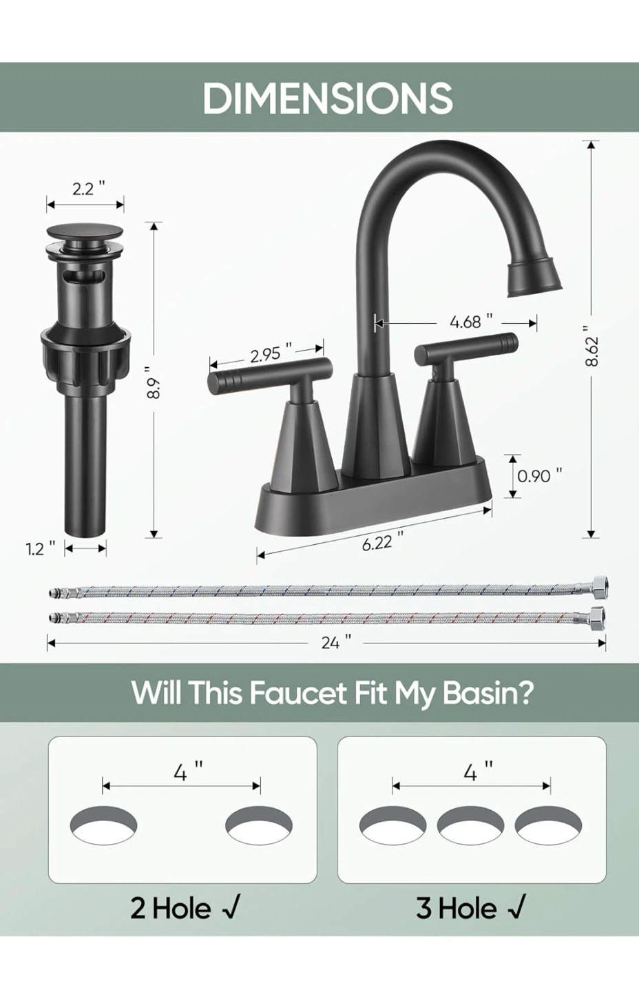 Cobbe Black Bathroom Faucets 3 Hole - photo 3