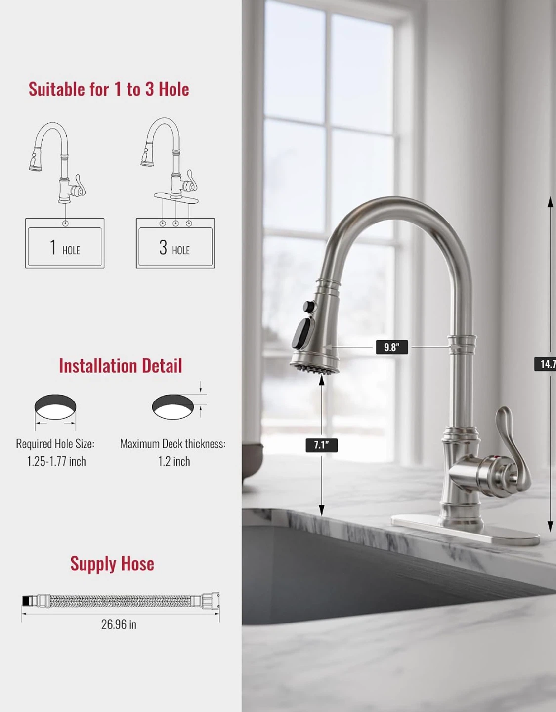 Kitchen Faucet with Pull Down Sprayer Brushed Nicke - photo 3
