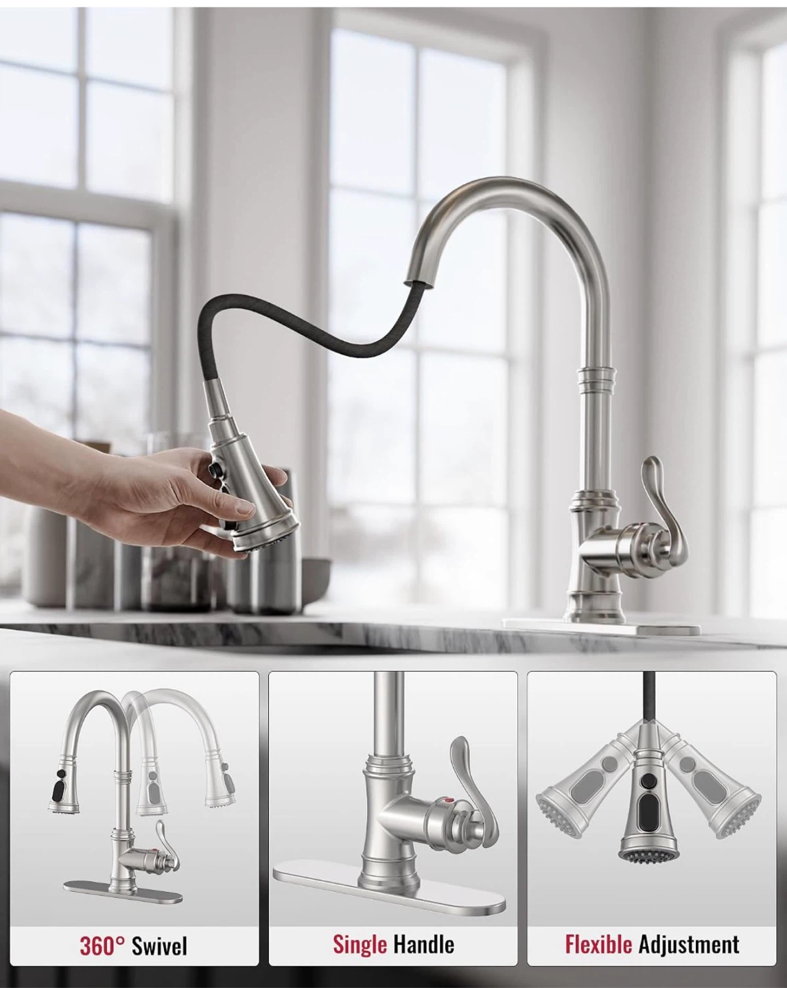 Kitchen Faucet with Pull Down Sprayer Brushed Nicke - photo 5