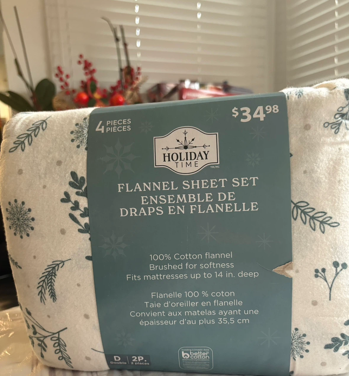 Brand New Holiday Time Flannel Sheet Set - Double