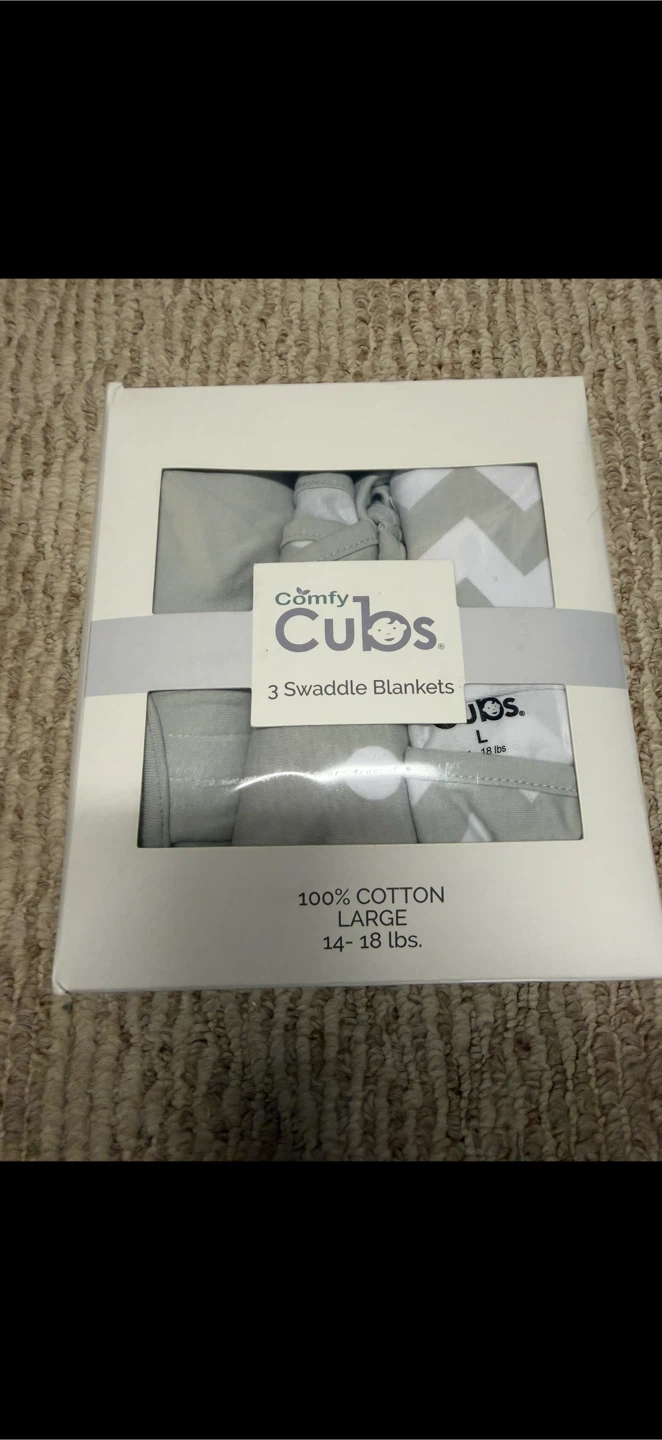 NEW in box Comfy Cubs Easy Swaddle Blanket 3 Pk L - Grey - photo 4