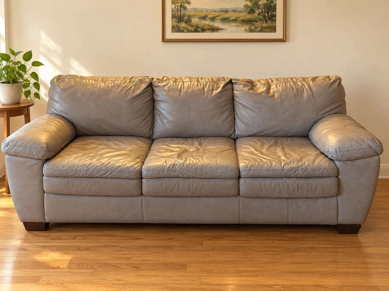 Cream colored Italian leather sofa