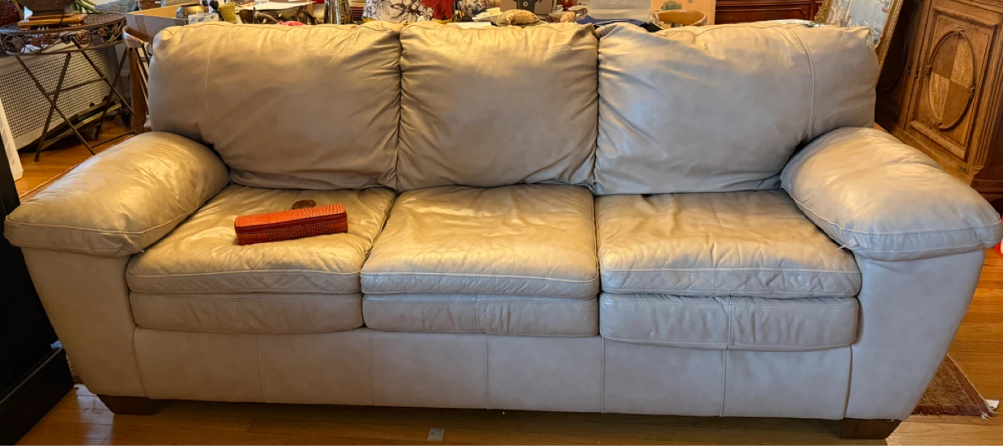 Cream colored Italian leather sofa - photo 2