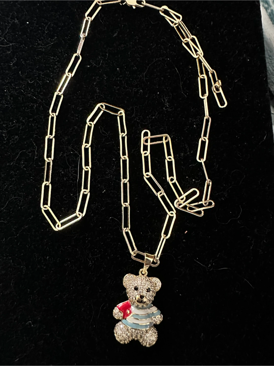 14k Gold-Tone laminated Paperclip Chain Teddy Bear Necklace