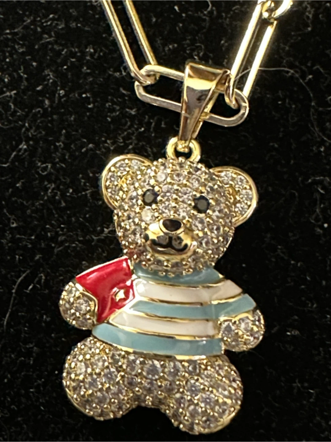 14k Gold-Tone laminated Paperclip Chain Teddy Bear Necklace - photo 2