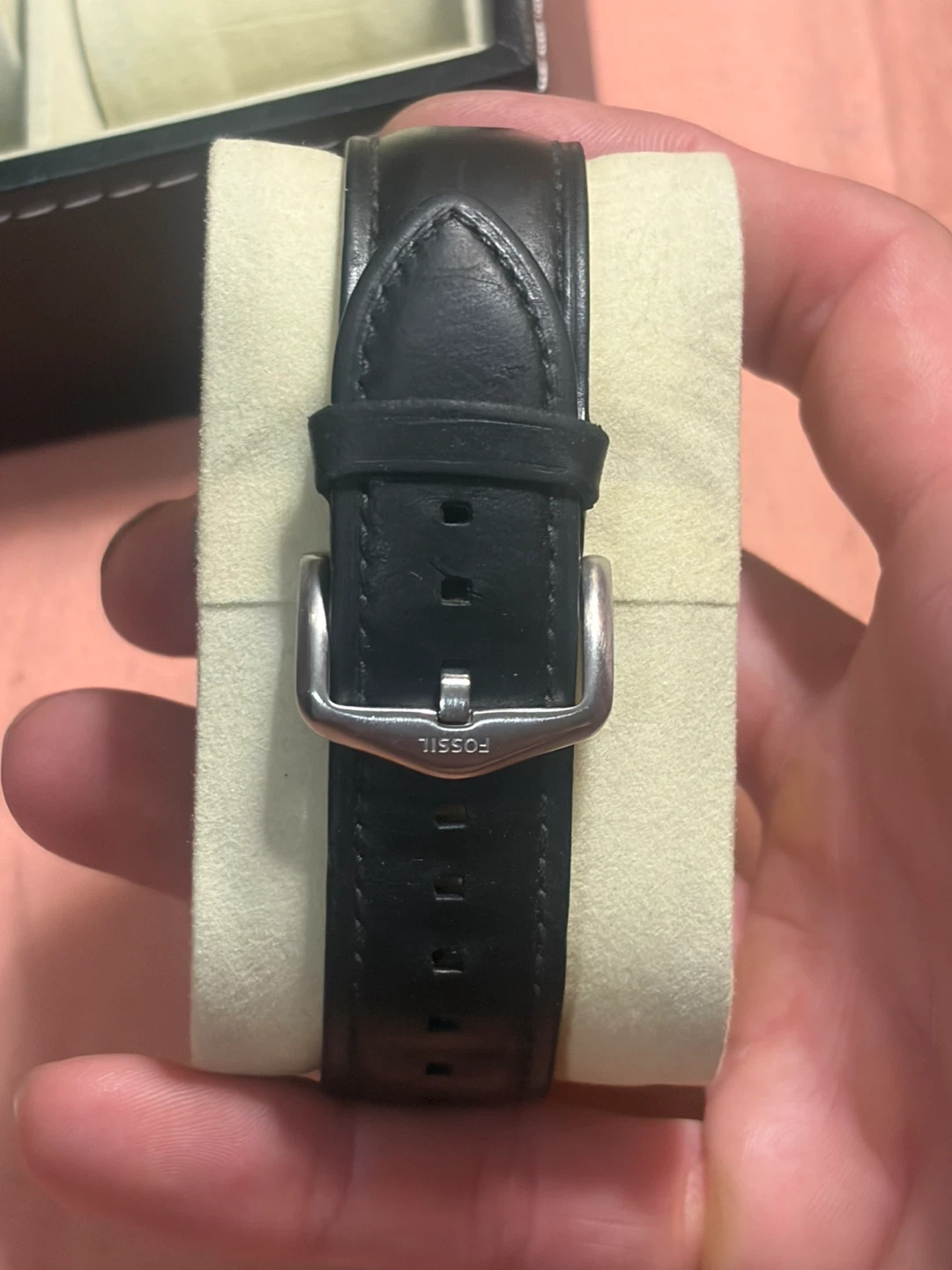 Fossil black dial silver-tone case men’s leather watch - photo 3