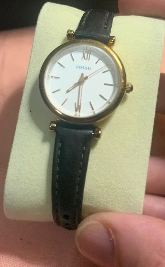 Fossil Carlie Mini series rose gold, brown leather watch.