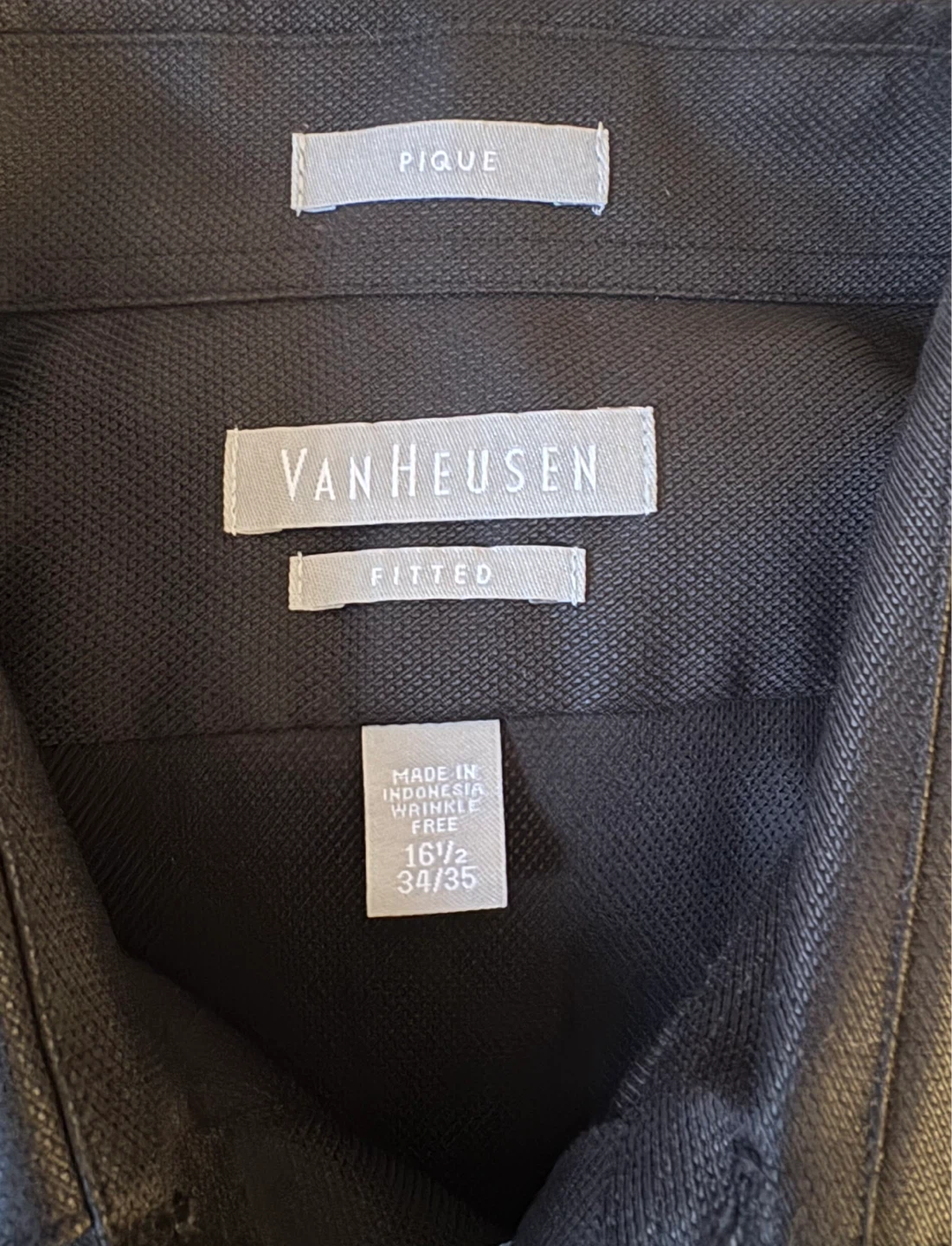 Van Heusen Pique Fitted Dress Shirt Black 16 1/2 34/35 - photo 4