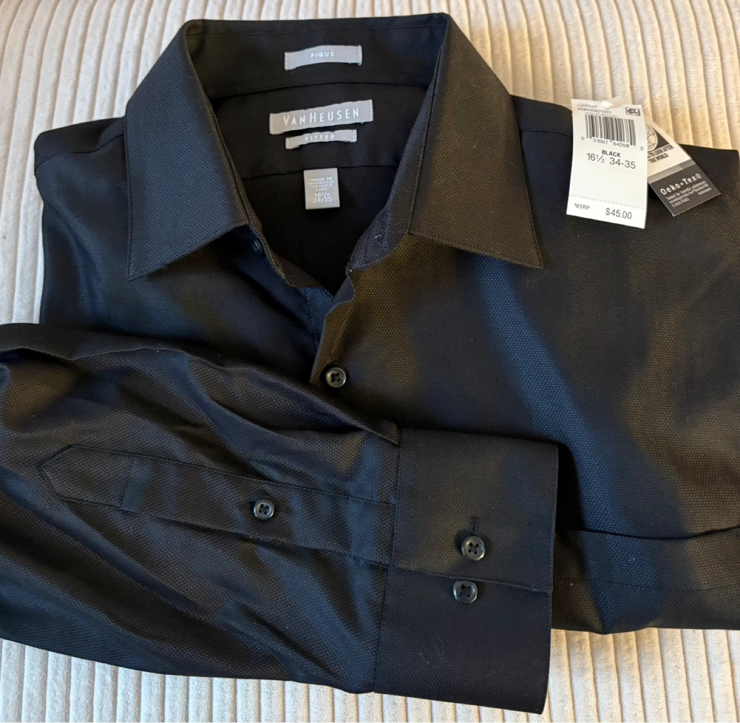 Van Heusen Pique Fitted Dress Shirt Black 16 1/2 34/35 - photo 3