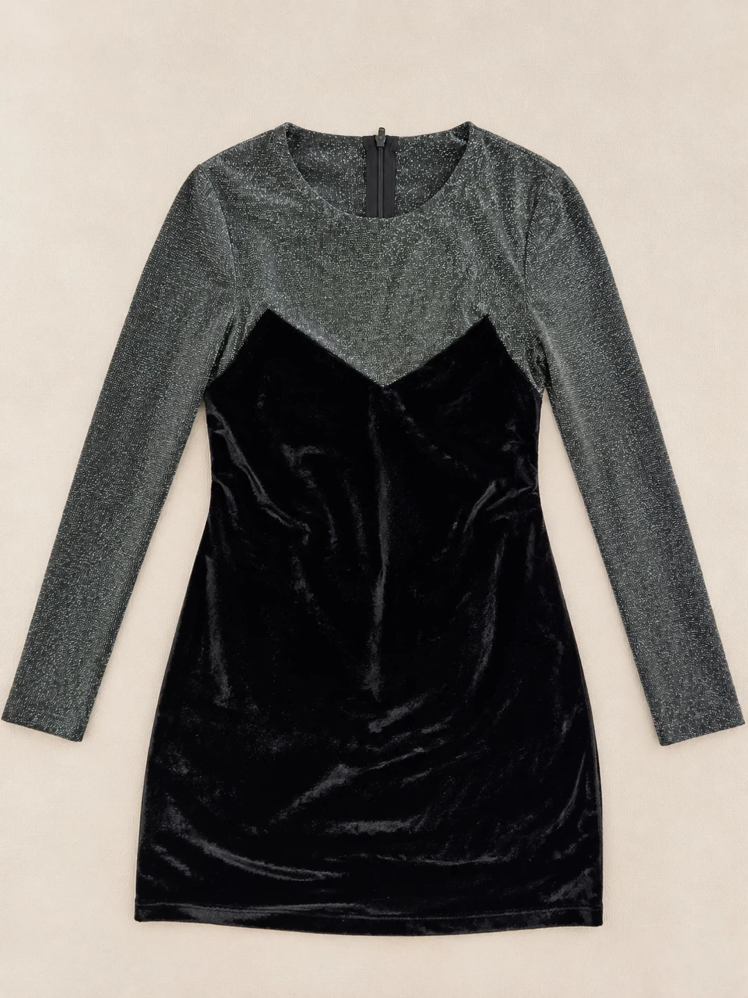 Black Velvet and Shimmer Long Sleeve Dress