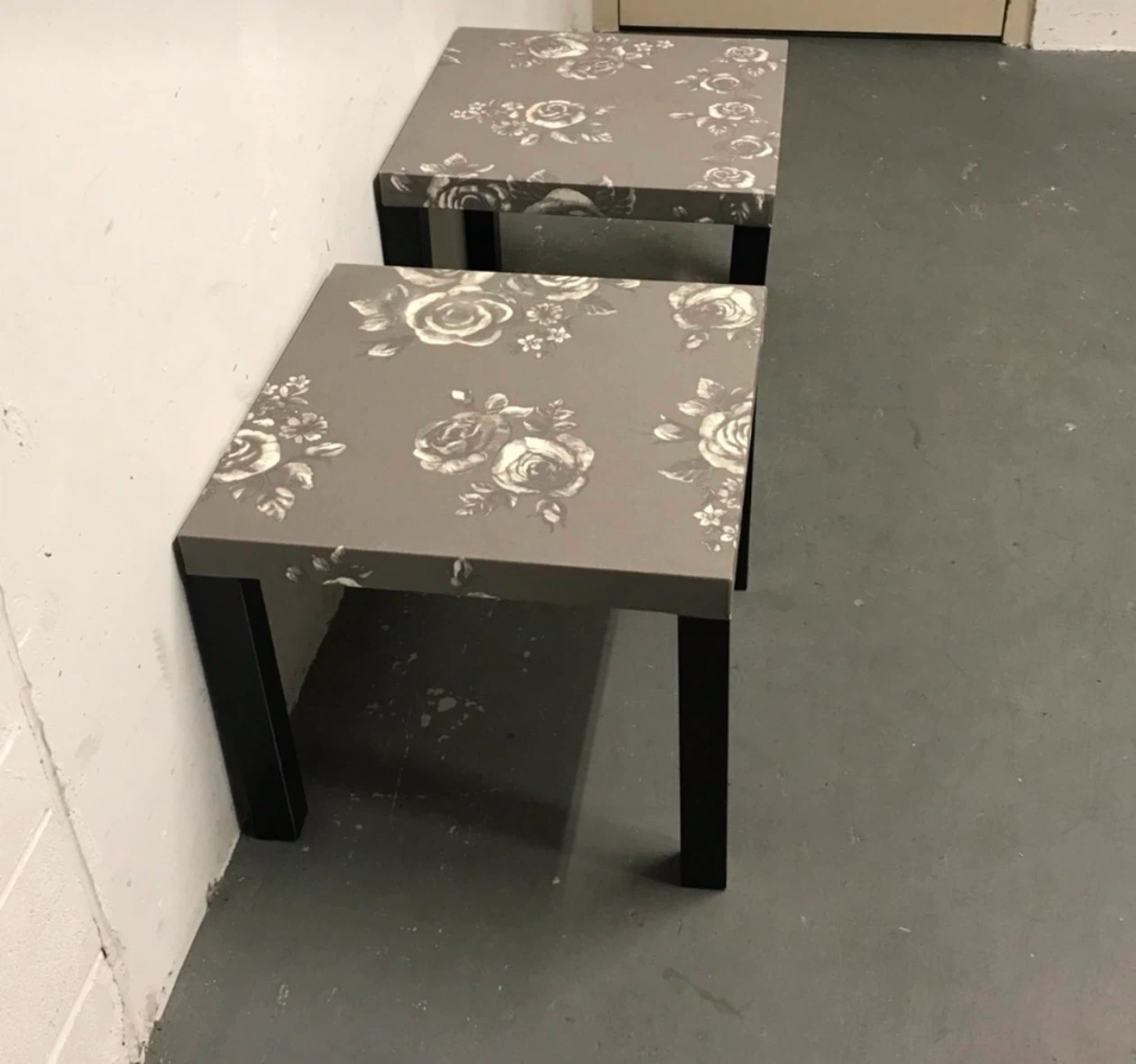 Set of Two Floral Pattern Side Tables