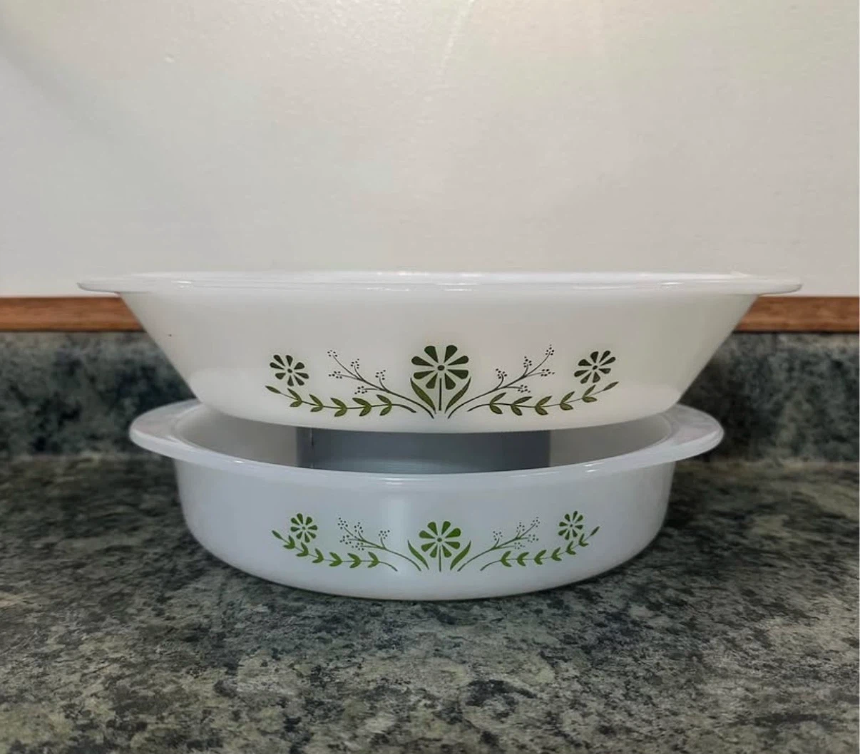 Glasbake Green Daisy Casserole Dishes