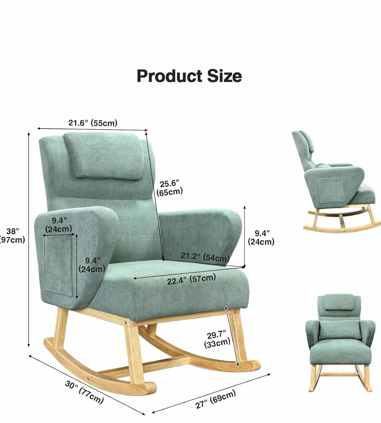 Voguad Light Green Nursery Rocking Chair - photo 3