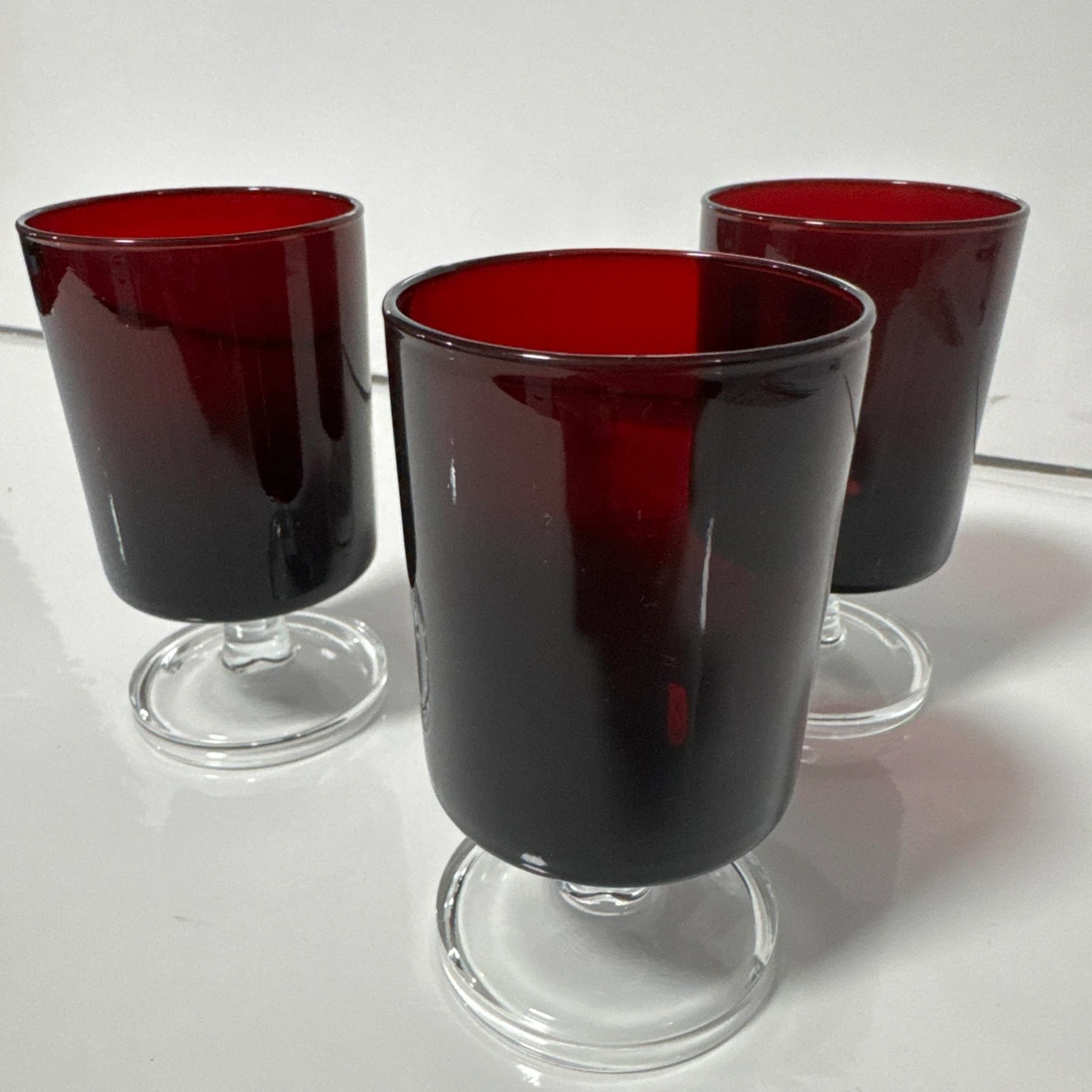 Set of 3 Vintage Ruby Red Glass Goblets France