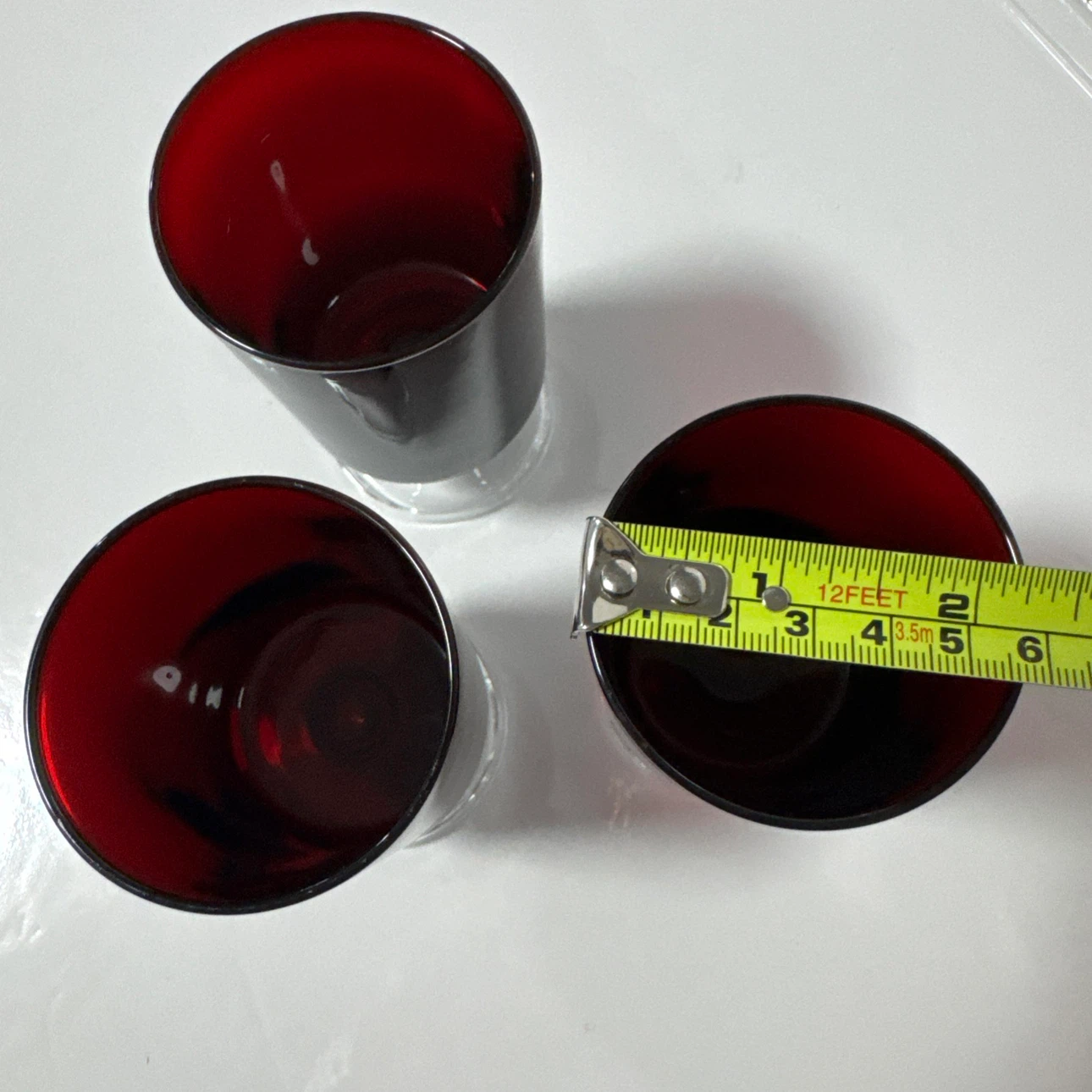 Set of 3 Vintage Ruby Red Glass Goblets France - photo 3