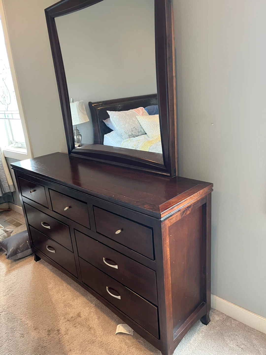 Dark wood dresser with matching mirror - photo 2