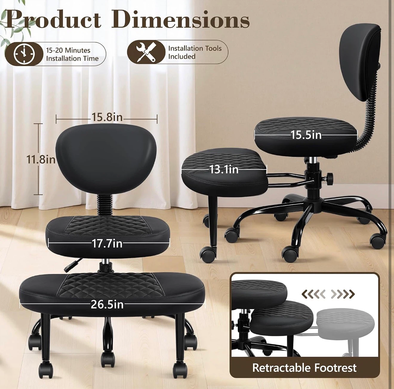 YG02 Ergonomic Stool with Retractable Footrest - photo 2