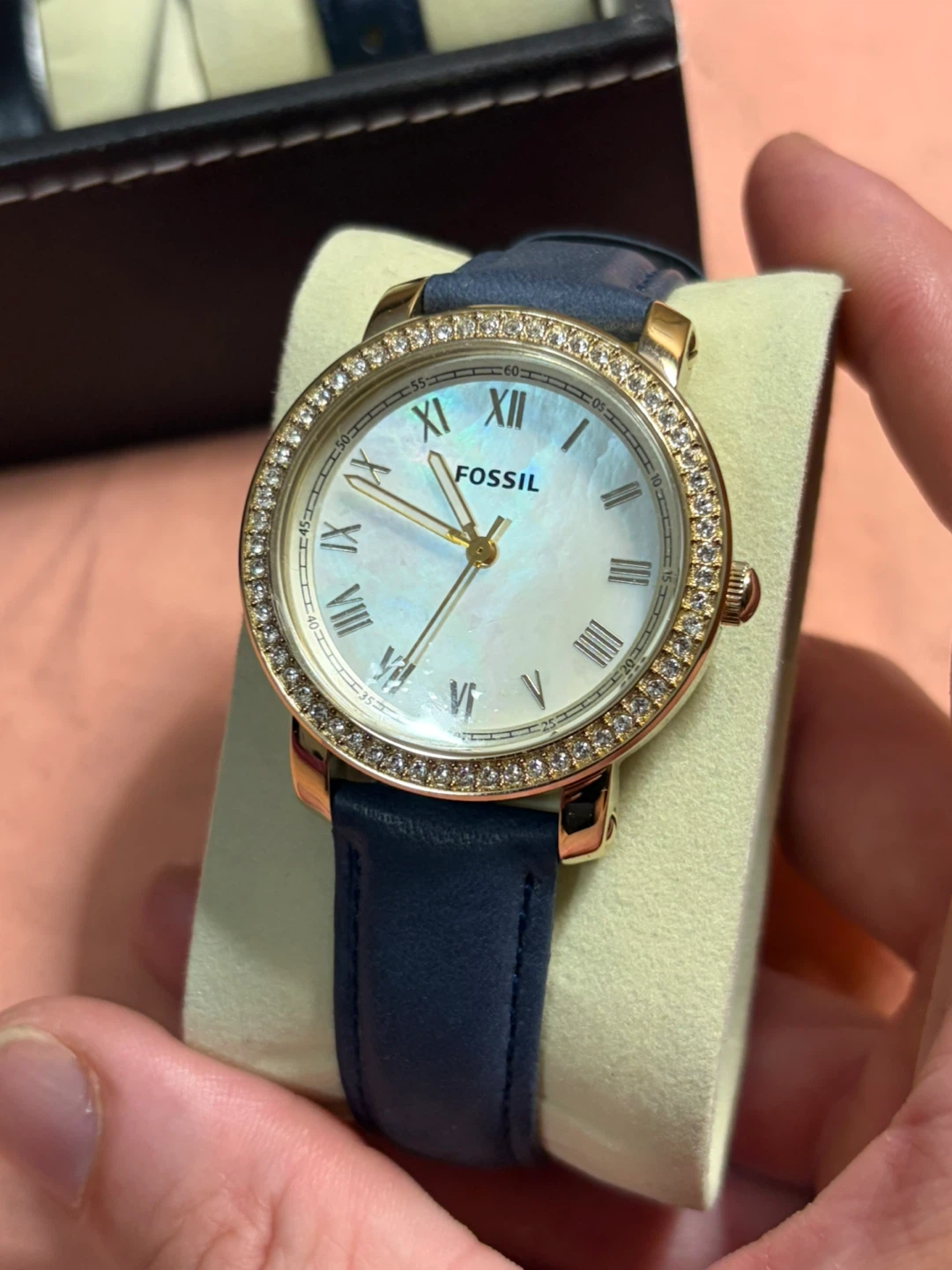 Fossil Gold crystal bezel watch with iridescent dial