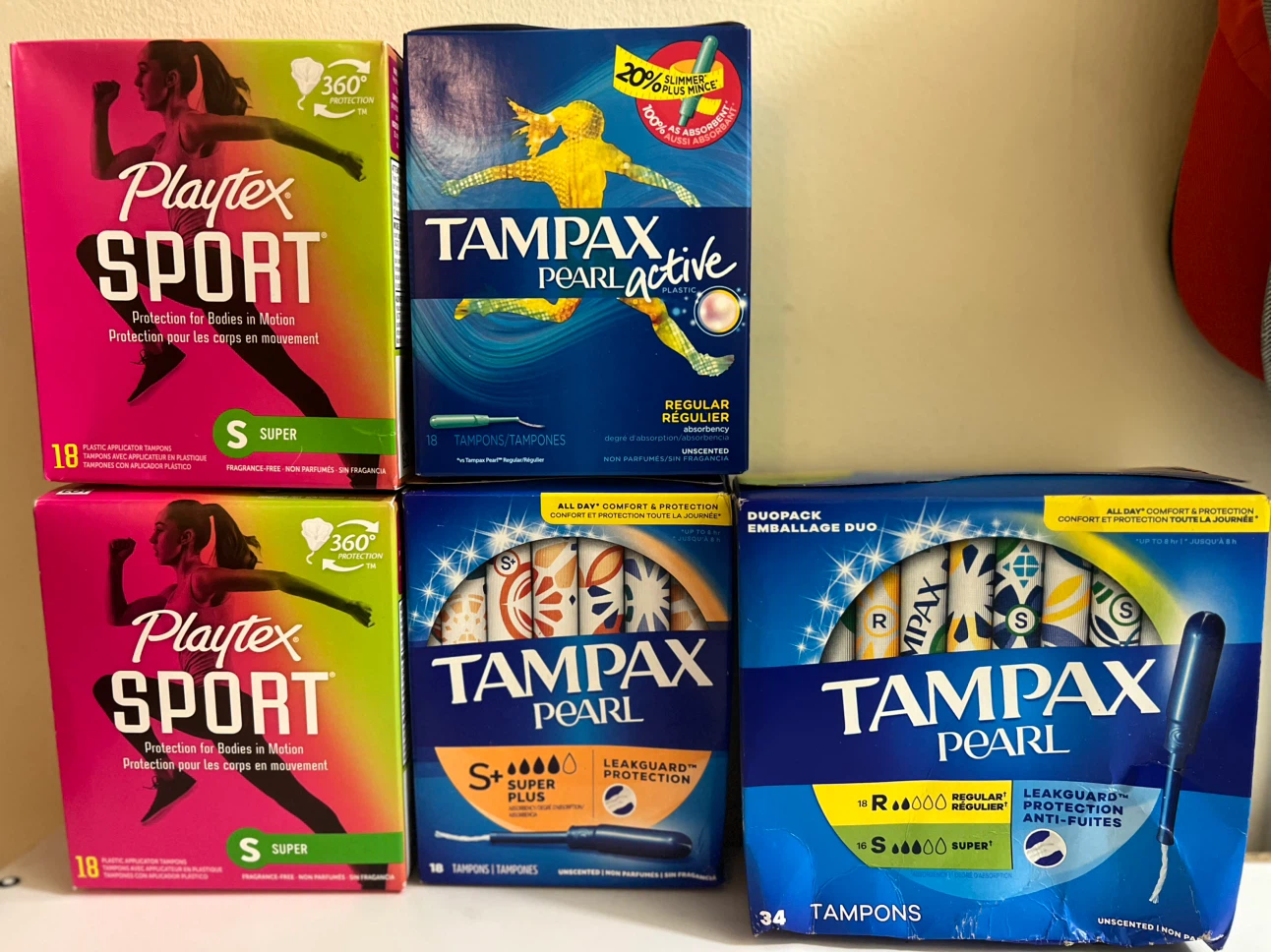 Assorted Playtex and Tampax Tampon Boxes