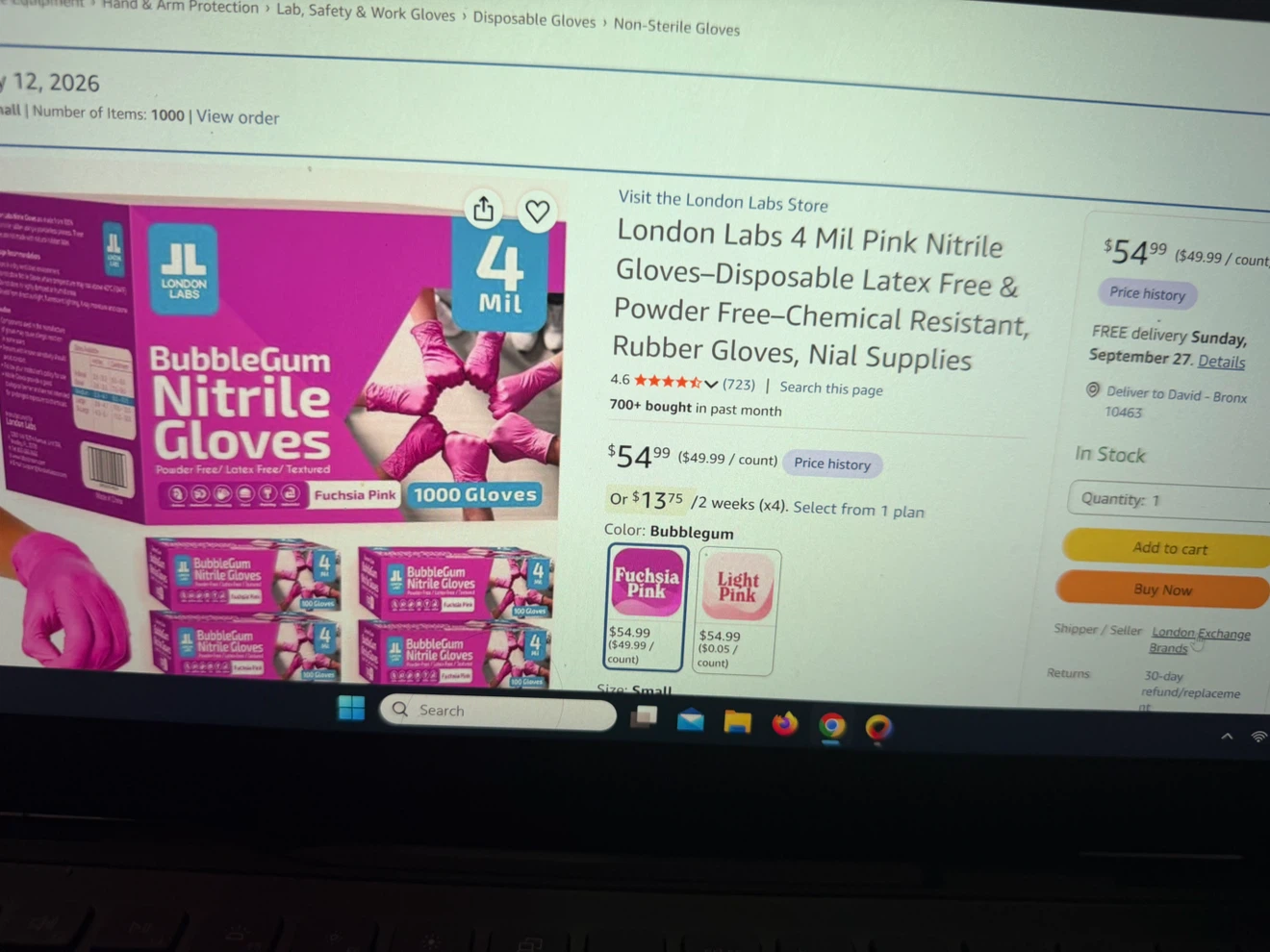London Labs BubbleGum Nitrile Gloves Small 1000 Count