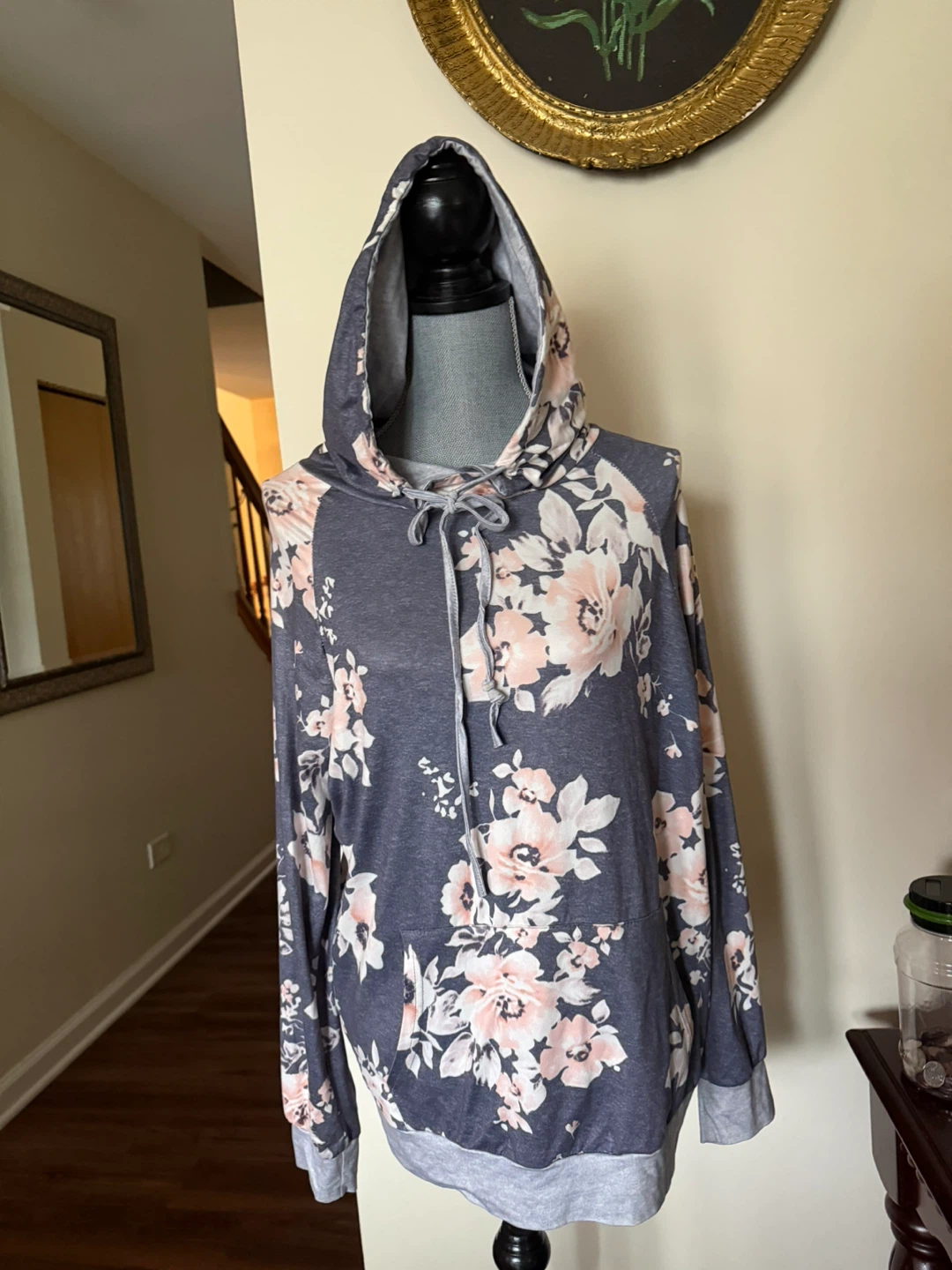 Floral Print Hooded Sweatshirt Size Large
