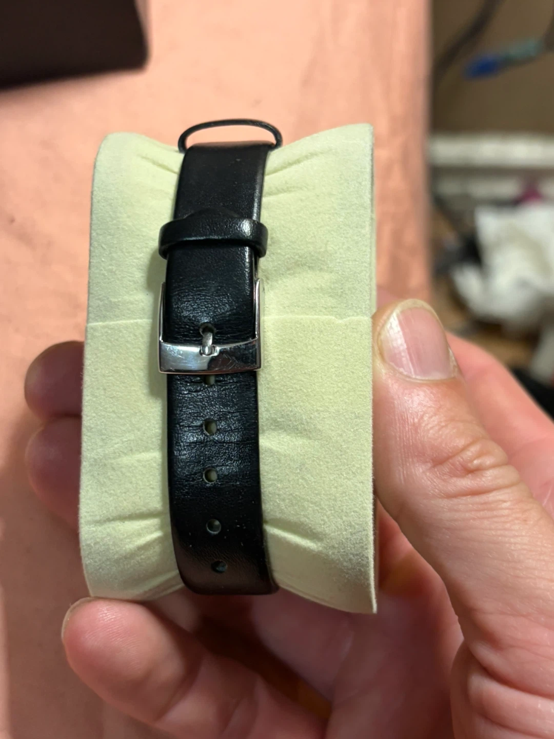 Cardinal black leather strap rectangular quartz watch - photo 2