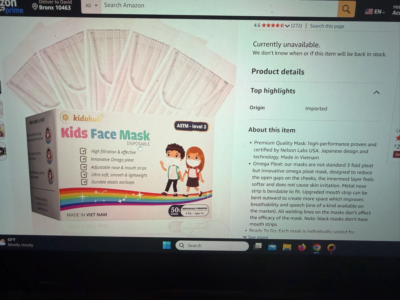 6 boxes - Kidohub Disposable Kids Face Masks - 50 Count