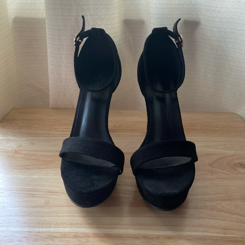 Black Suede Ankle Strap Platform Heels