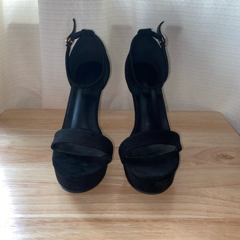 Black Suede Ankle Strap Platform Heels - photo 2